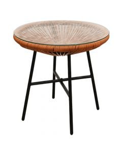 Tavolinë rrethore me xham tepmeruar, metal, portokalli, Dia.69xH80 cm