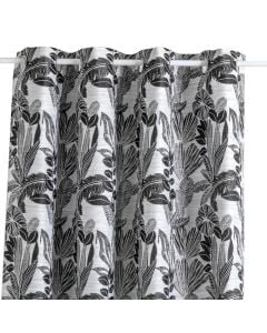 Curtains with rings JACQ BEJUCO, polyester, black / white with flowers, polyester, 140 x 260 cm