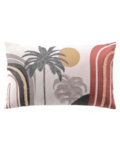 Jastëk dekorativ, pambuk dhe jute, i bardhë me dizenjo palma, 30x50 cm