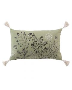 Jastëk dekorativ, pambuk, jeshile e hapur me morive florale, 30x50 cm